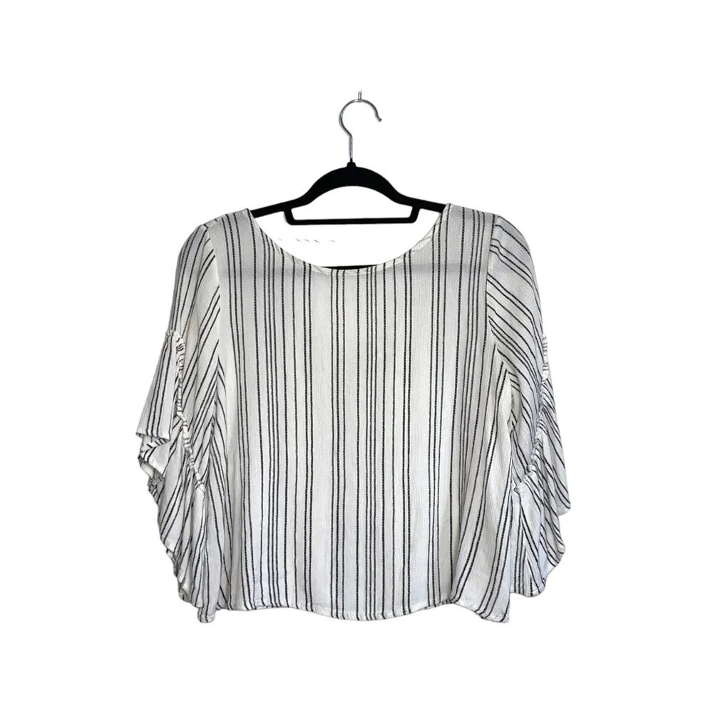 Altar’d State White & Black Striped Bell Sleeve Open Back Top Medium Women’s